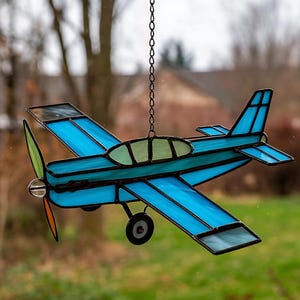 Stained Glass Airplane Suncatcher: Handmade Aviation Decor, Pilot Gift