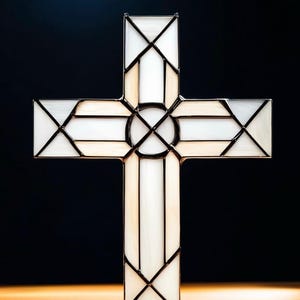Handmade Stained Glass Cross Suncatcher: Religious Window Decor