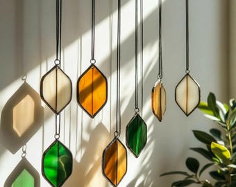 Modern Stained Glass Mobile – Art Deco Style Colorful Suncatcher, Contemporary Window Decor