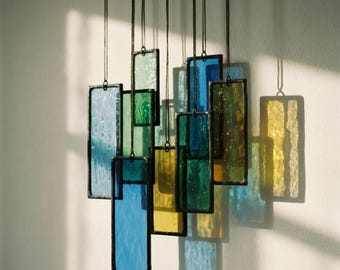 Modern Stained Glass Mobile – Art Deco Style Colorful Suncatcher, Contemporary Window Decor