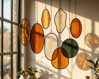 Custom Stained Glass Mobile,  Art Deco Style Colorful Suncatcher, Window Decor