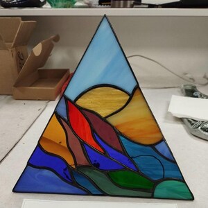 Handmade Stained Glass Mountain Suncatcher: Nature-Inspired Window Art