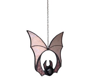 Stained Glass Bat Suncatcher: Gothic Halloween Window Decor