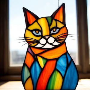 Stained Glass Cat Suncatcher: Handcrafted Winter Window Ornament
