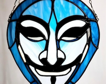 Guy Fawkes-mask i målat glas: Hacker-solfångare, politisk dekor
