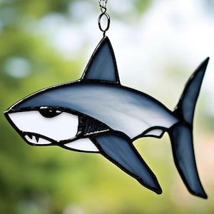 Stained Glass Shark Suncatcher: Handmade Ocean Window Art