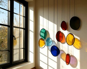 Modern Stained Glass Mobile – Art Deco Style Colorful Suncatcher, Contemporary Window Decor