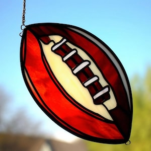 Stained Glass American Football Ball Handmade Suncatcher, Sports Decor, Unique Gift for Football Fans, Man Cave, Coach Gift, Gamer Room Art