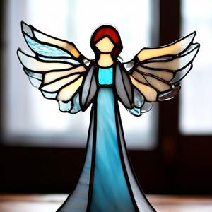 Stained Glass Angel Suncatcher Handcrafted Guardian Angel Spiritual Window Hanging Unique Gift for Loved Ones Memorial Ornament Heavenly Art