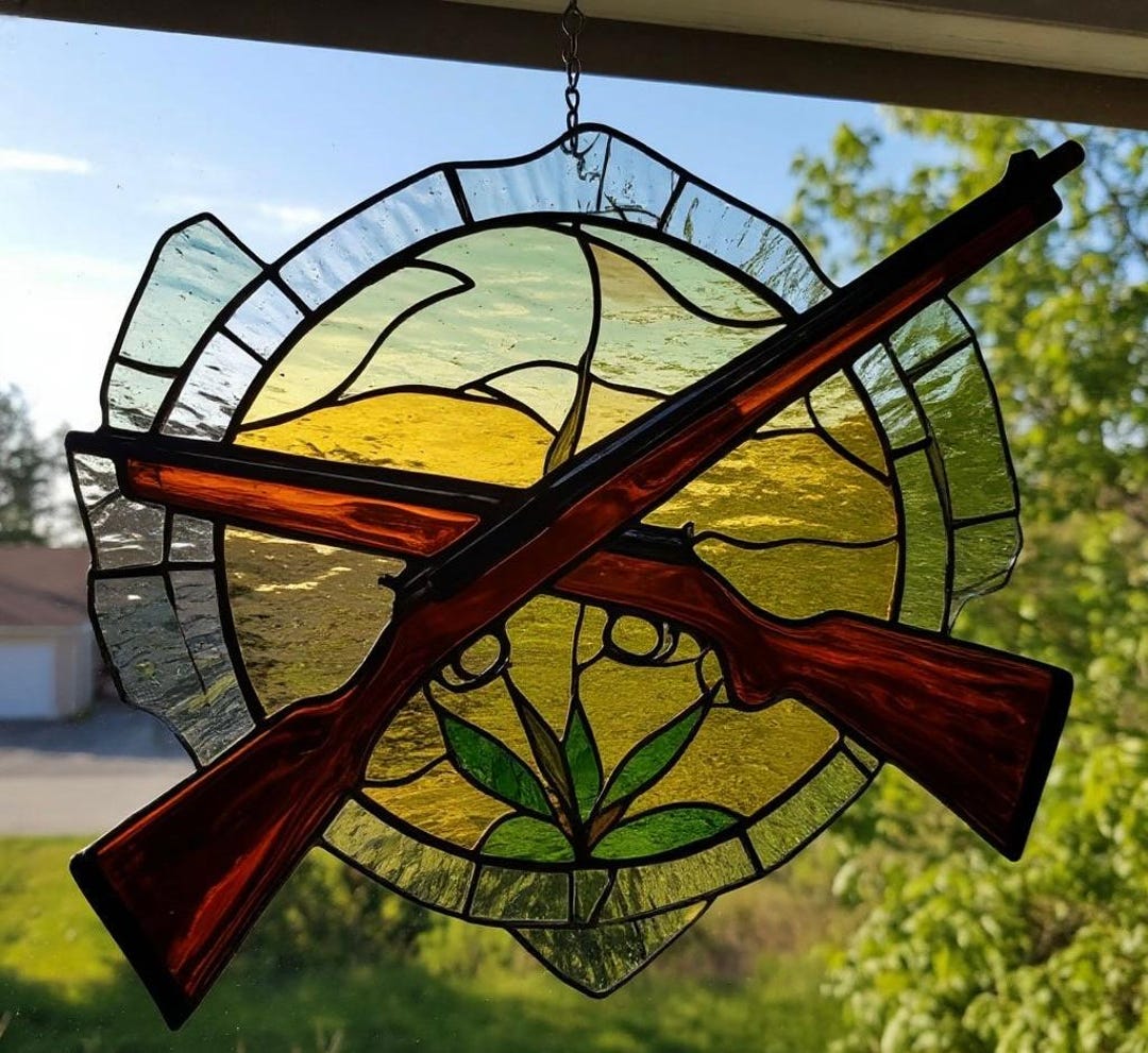 Stained Glass Rifle Suncatcher – Handmade Window Hanging, Unique ...