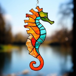 Handmade Stained Glass Seahorse Suncatcher Ocean-Inspired Coastal Decor for Windows Unique Beach Lover Gift Nautical Art for Home or Office