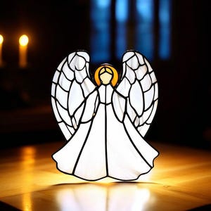 Stained Glass Angel Suncatcher Handcrafted Guardian Angel Spiritual Window Hanging Unique Gift for Loved Ones Memorial Ornament Heavenly Art