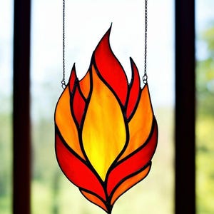 Handcrafted Stained Glass Flame Fiery Art Glass Suncatcher Passionate Souls Symbol of Energy Transformation Inner Light Unique Fire Decor