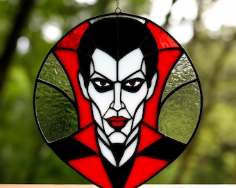 Stained Glass Vampire | Gothic Window Hanging | Halloween Gothic Decor | Spooky Gift for Horror Lovers