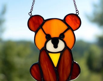 Vitral hecho a mano con forma de oso grizzly: decoración rústica de cabaña