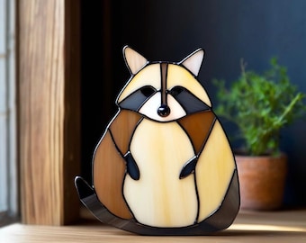 Stained Glass Raccoon Suncatcher: Handmade Wildlife Window Decor