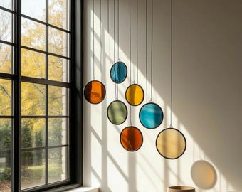 Modern Stained Glass Mobile – Art Deco Style Colorful Suncatcher, Contemporary Window Decor