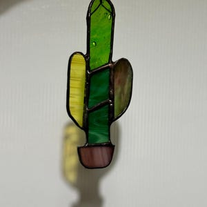 Handcrafted Stained Glass Cactus Suncatcher: Nature-Inspired Window Decor