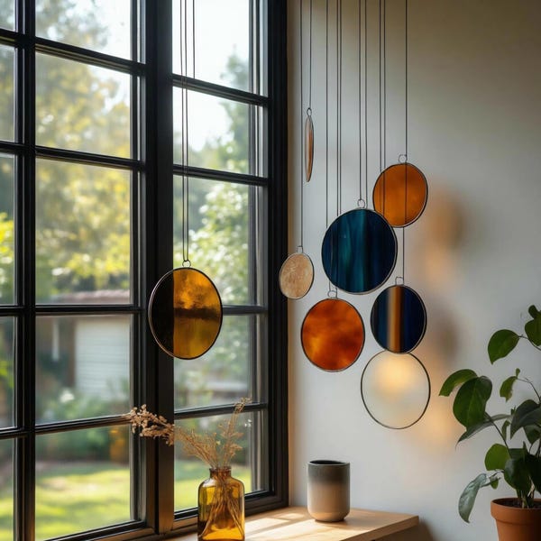 Modern Stained Glass Mobile – Art Deco Style Colorful Suncatcher, Contemporary Window Decor