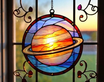 Stained Glass Jupiter Planet Suncatcher – Solar System Window Hanging, Space Lover Gift