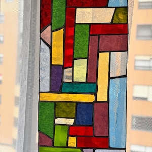 Handmade Stained Glass Suncatcher: Colorful Geometric Window Hanging