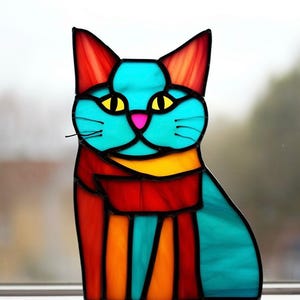 Stained Glass Cat Suncatcher: Handcrafted Winter Window Ornament