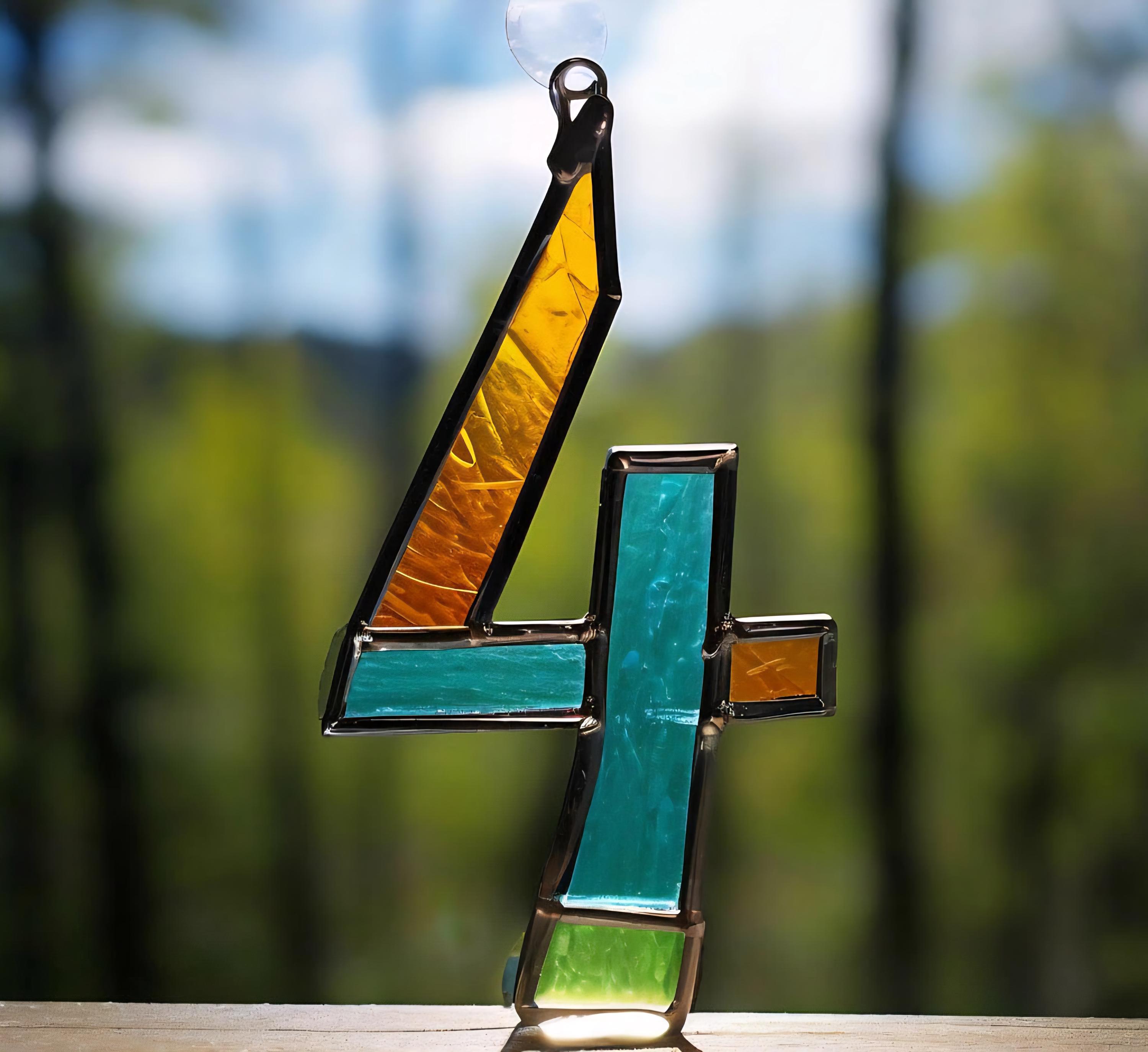 Blue Stained Glass Number 4: Handmade House Number Sign - Etsy