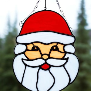 Handcrafted Stained Glass Santa Ornament: Festive Christmas Decor