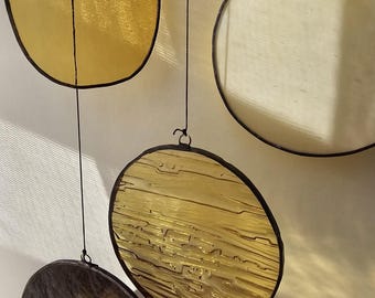 Custom Modern Stained Glass Mobile – Art Deco Style Colorful Suncatcher, Contemporary Window Decor