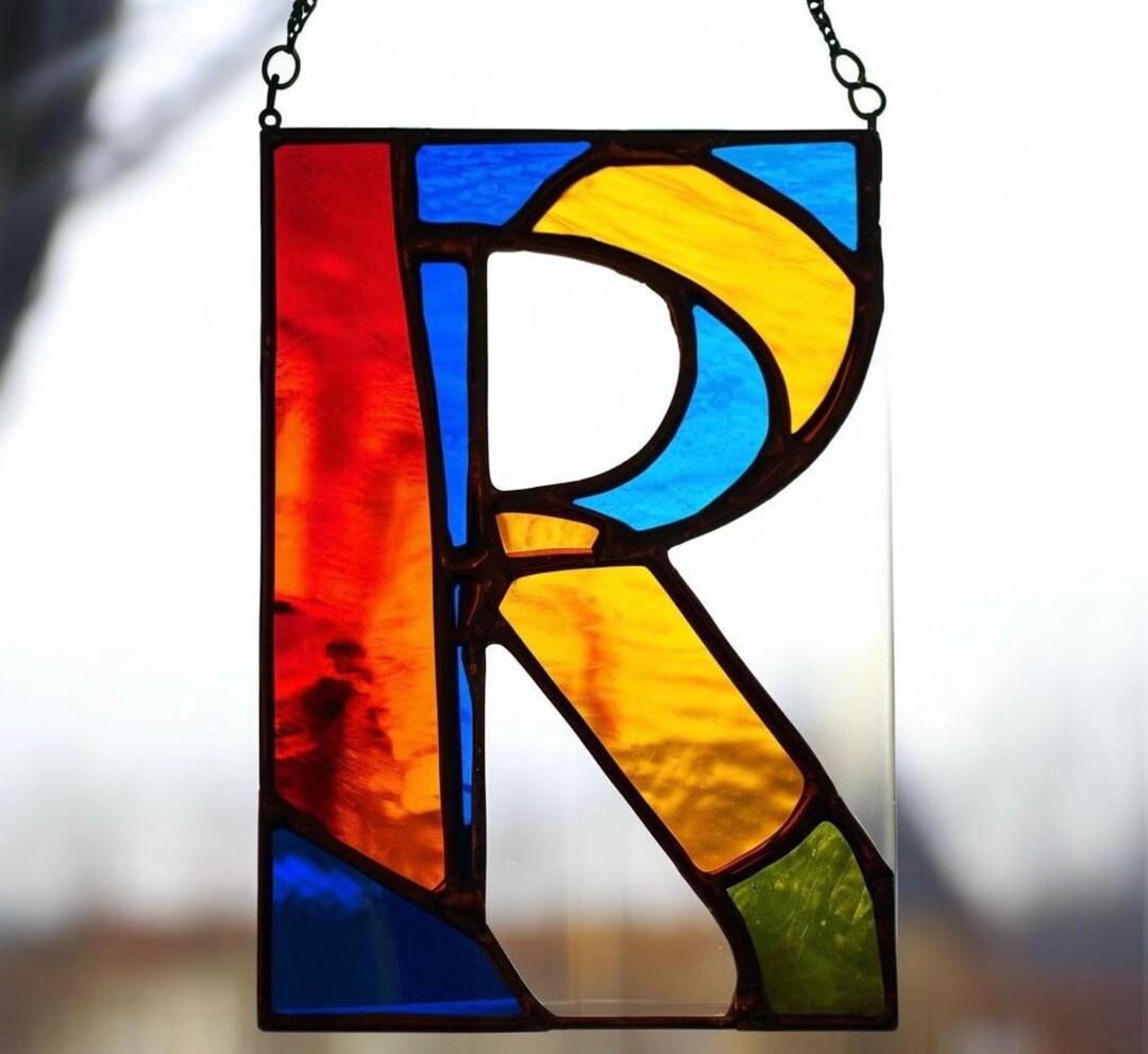 Letter R Sun Design Stained Glass Letter R Suncatcher: Handmade Tiffany Monogram Decor - Etsy