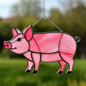 Stained Glass Pig Suncatcher: Handmade Farmhouse Window Decor