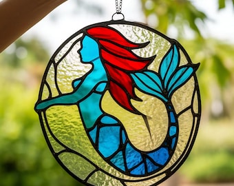 Atrapasueños de sirena de vitral artesanal: decoración náutica para el hogar