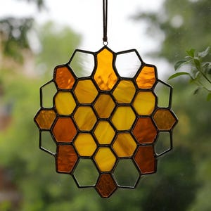 Buntglas Bienenwaben Sonnenfänger: Handgemachte Bienen Liebhaber Fenster Dekoration
