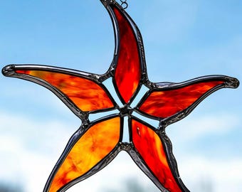 Stained Glass Starfish Suncatcher: Handmade Coastal Beach Decor