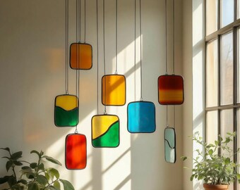 Modern Stained Glass Mobile – Art Deco Style Colorful Suncatcher, Contemporary Window Decor