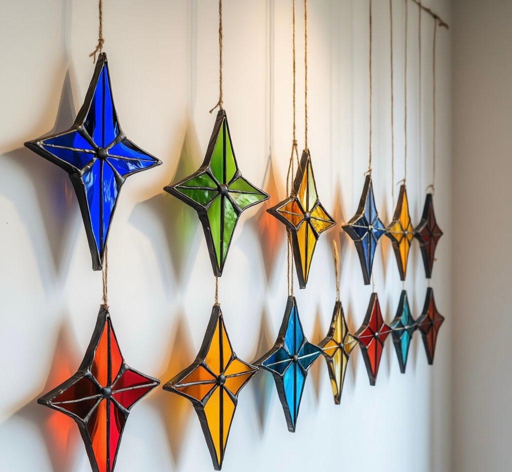 Handmade Stained Glass Star Suncatcher: Colorful Religious Ornament
