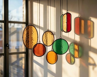 Modern Stained Glass Mobile – Art Deco Style Colorful Suncatcher, Contemporary Window Decor