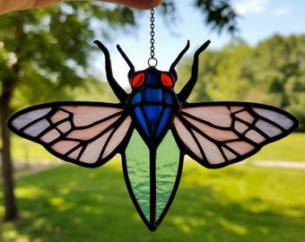 Handmade Stained Glass Cicada Suncatcher: Unique Insect Art Decor