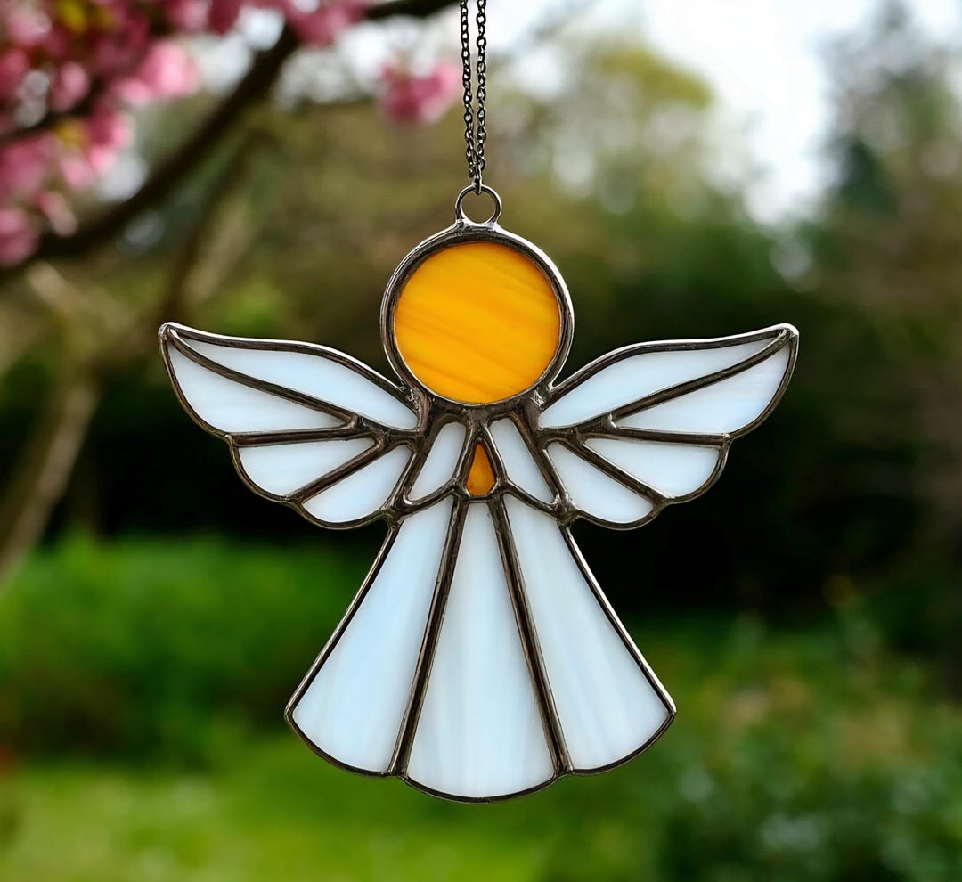 幸運を呼ぶエンジェルモチーフ ステンドグラス サンキャッチャーパネル