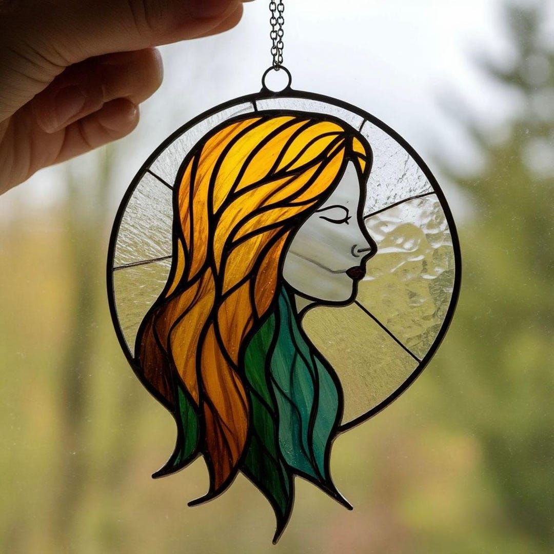 Stained Glass Woman's Profile Panel: Handmade Tiffany-style Art - Etsy