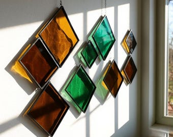 Modern Stained Glass Mobile – Art Deco Style Colorful Suncatcher, Contemporary Window Decor