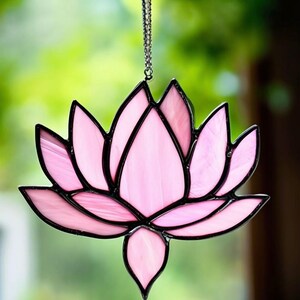 Stained Glass Lotus Flower Suncatcher: Boho Window Art