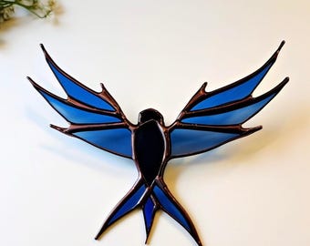 Handmade Stained Glass Swallow Suncatcher: Blue Bird Window Art