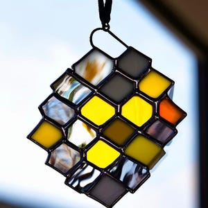 Stained Glass Honeycomb Suncatcher: Handmade Bee Window Decor