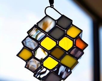 Stained Glass Honeycomb Suncatcher: Handmade Bee Window Decor