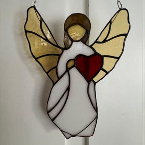 Stained Glass Angel heart Suncatcher Handcrafted Guardian Angel Spiritual Window Hanging Unique Gift Loved Memorial Ornament Heavenly Art