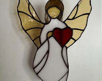 Stained Glass Angel Suncatcher: Handcrafted Heart Ornament