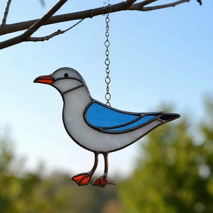 Stained Glass Seagull Suncatcher: Handmade Coastal Window Decor