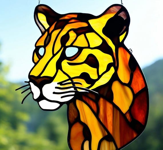 ステンドグラスのヒョウ柄サンキャッチャー：手作りの窓飾り - Etsy 日本