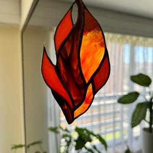 Handmade Stained Glass Fire Colorful Flame Suncatcher Vibrant Home Decor Unique Window Hanging, Modern Glass Art Perfect Gift for Fire lover